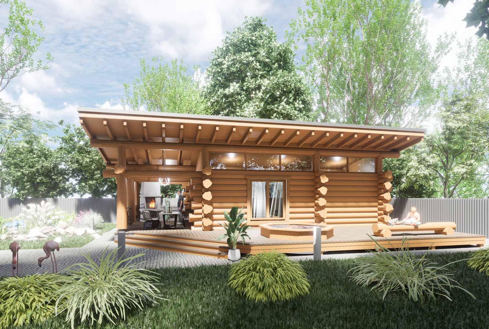 Баня из бревна ручной рубки, односкатная