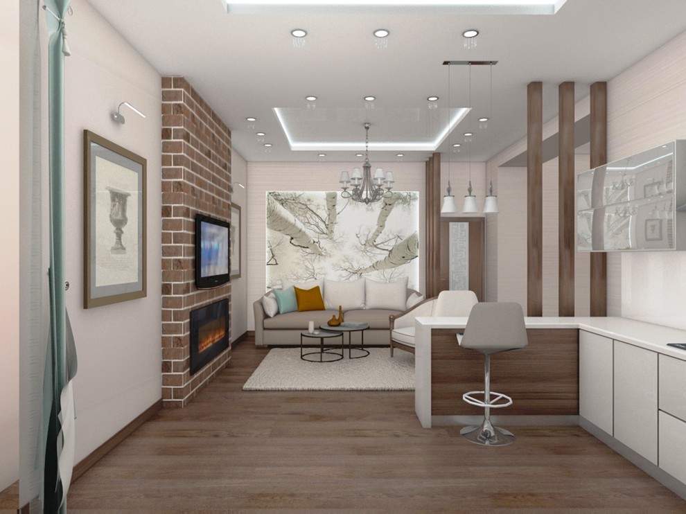 Нежная гостиная с камином