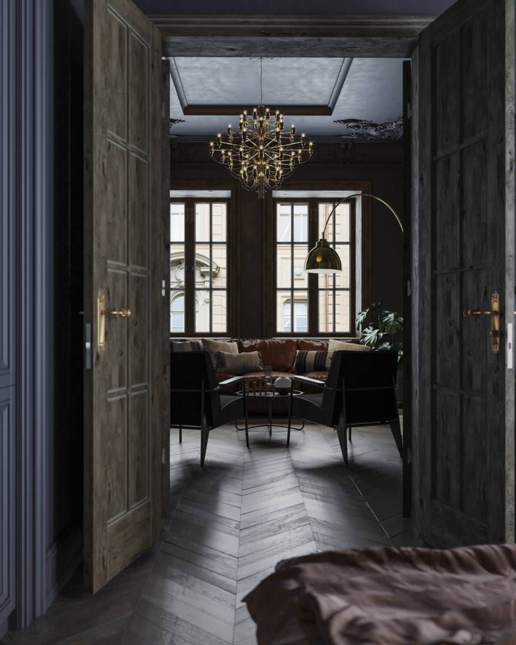 Black interior for a bachelor in St. Petersburg, 75m2
