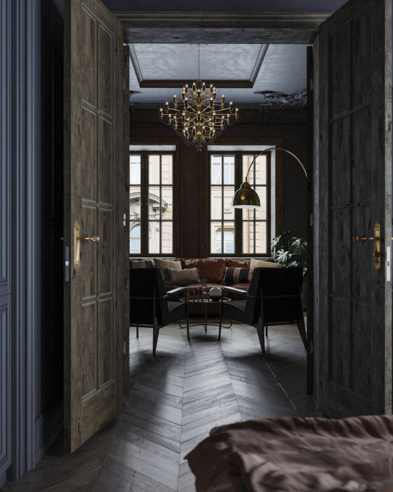 Black interior for a bachelor in St. Petersburg, 75m2