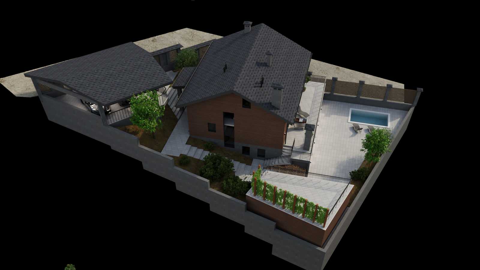 2-х этажный дом на уклоне с мансардным этажом