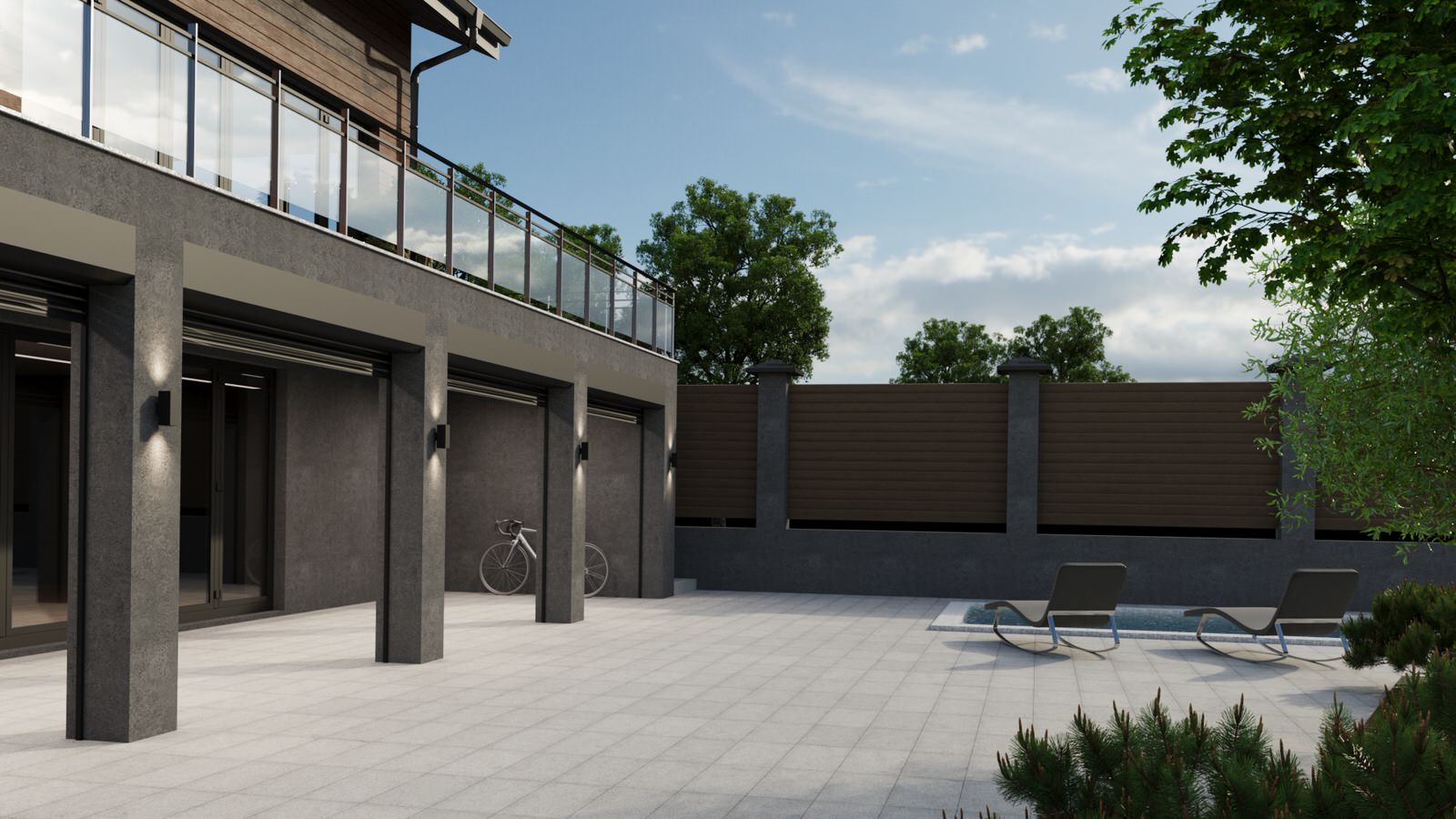 2-х этажный дом на уклоне с мансардным этажом