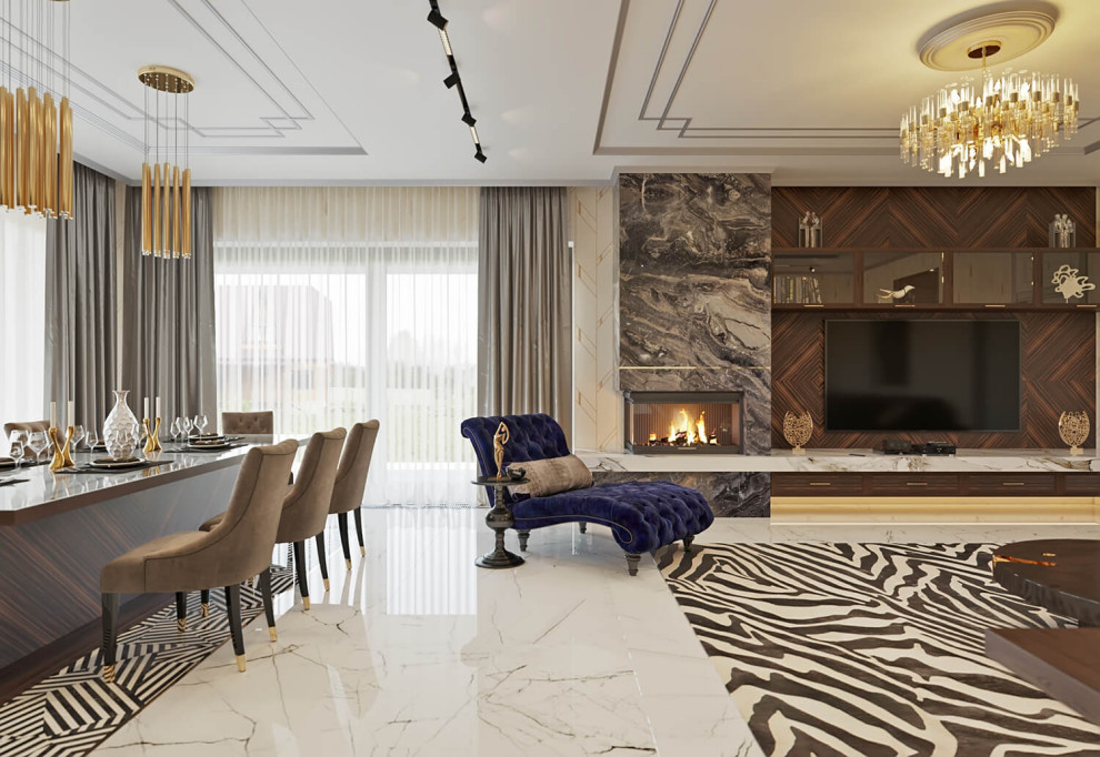 Дизайн интерьера одноэтажного жилого дома в стиле арт-деко