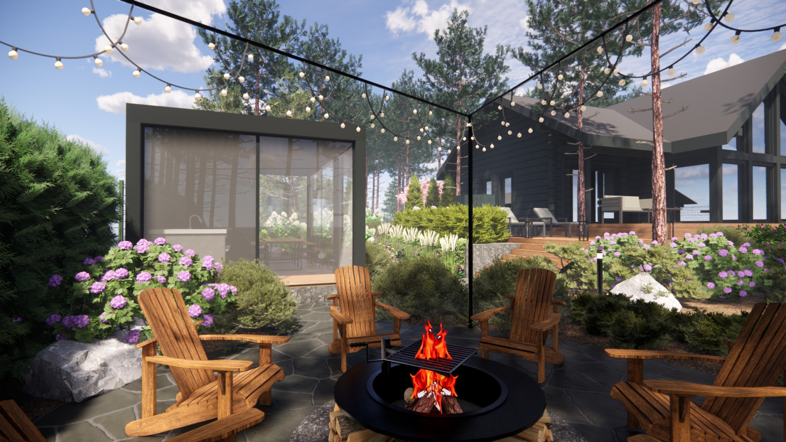 Вид на беседку от костровой зоны