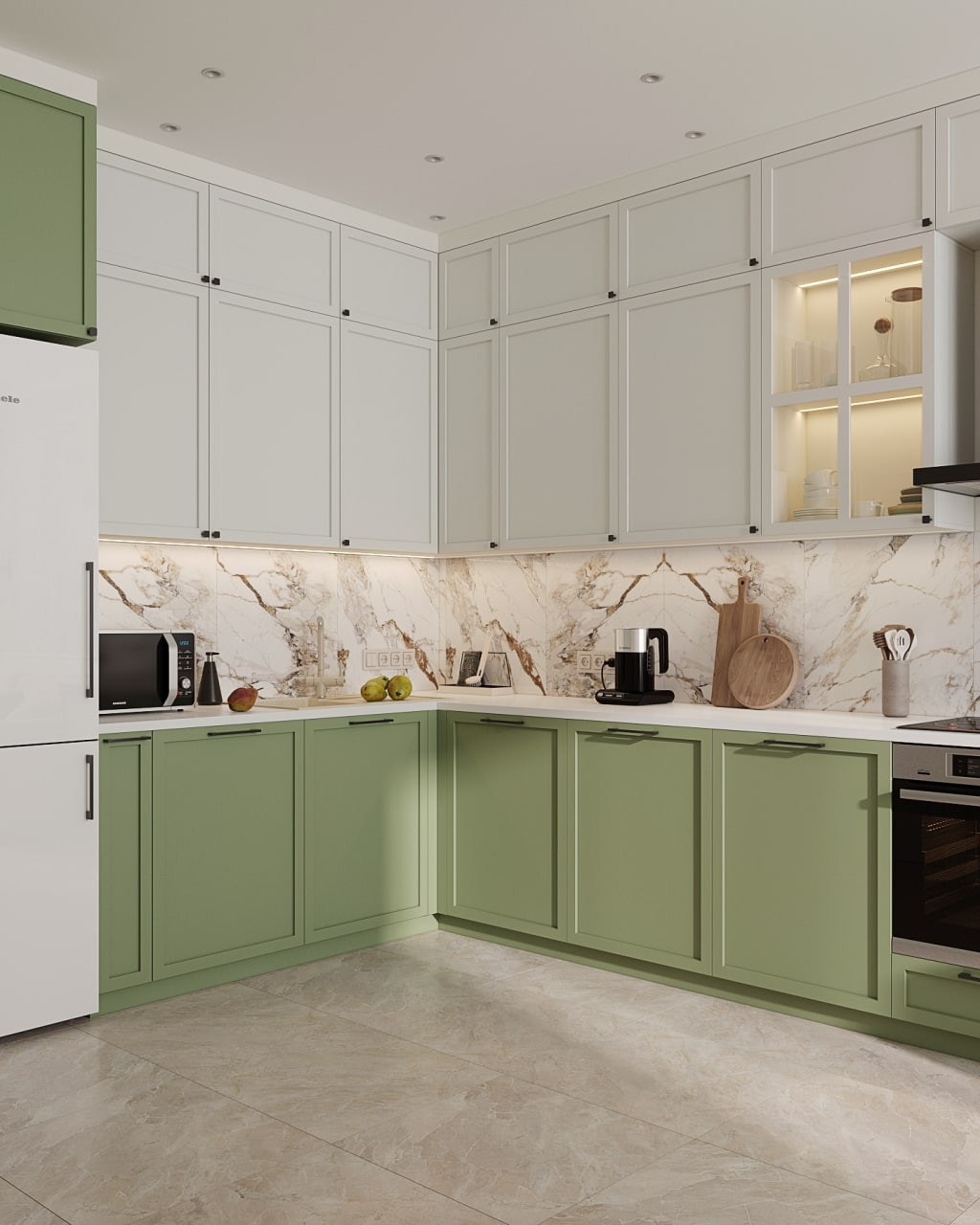 Свежая кухня в зеленых оттенках