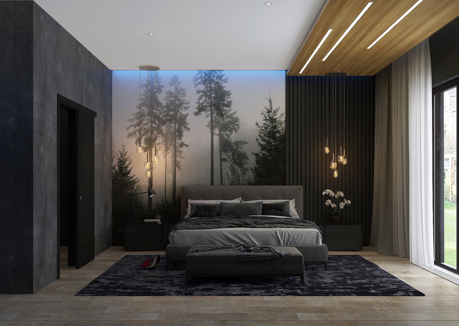 Дизайн спальни в темных тонах