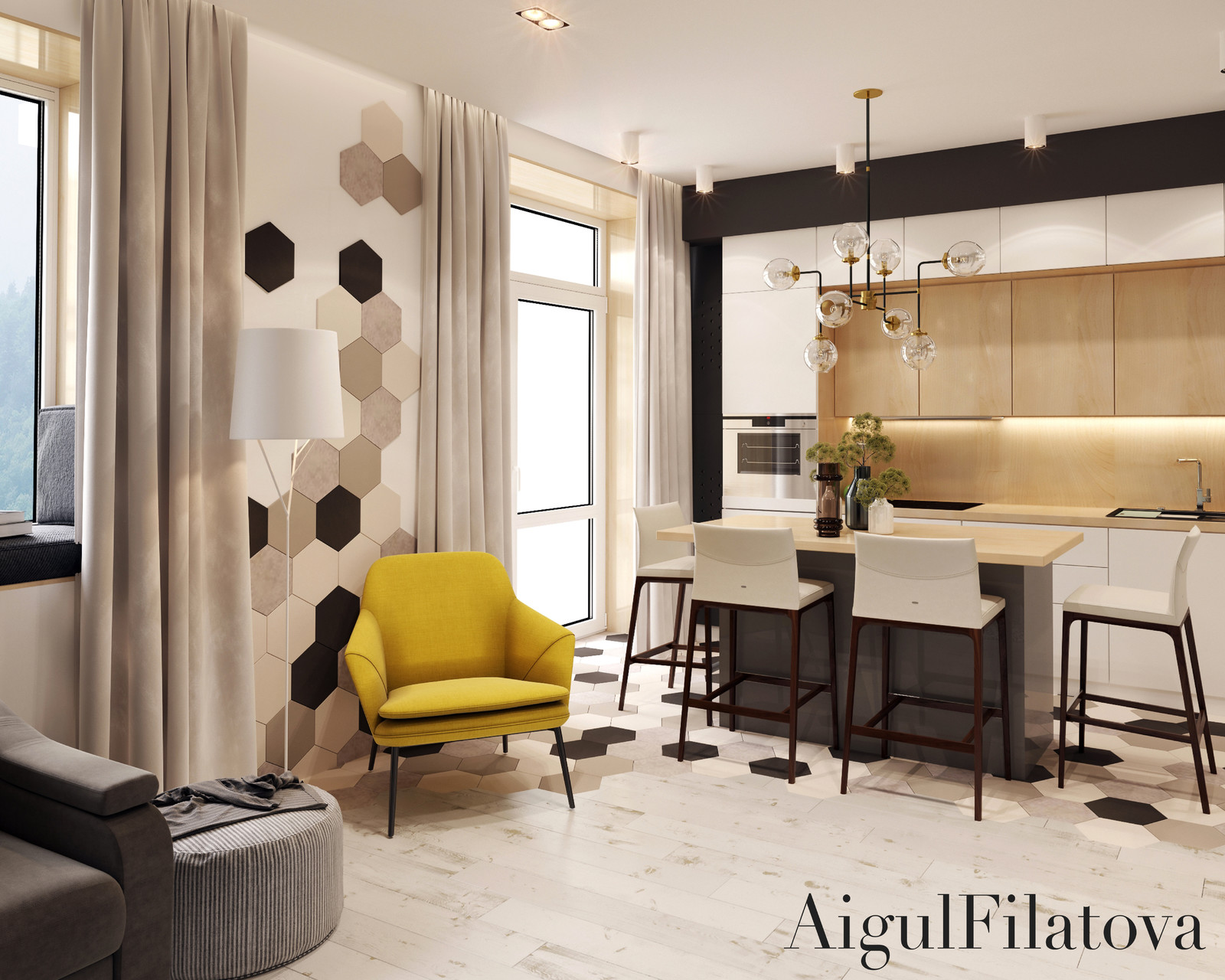 дизайн-проект кухни-гостиной для молодой семьи