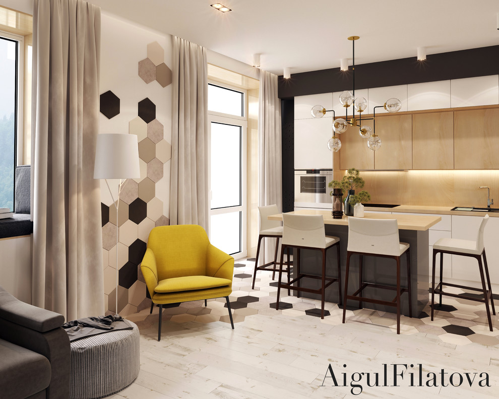 дизайн-проект кухни-гостиной для молодой семьи