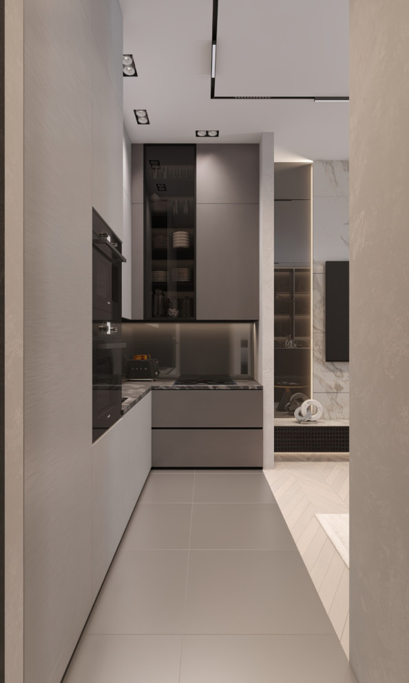 Вид на зону кухни из коридора