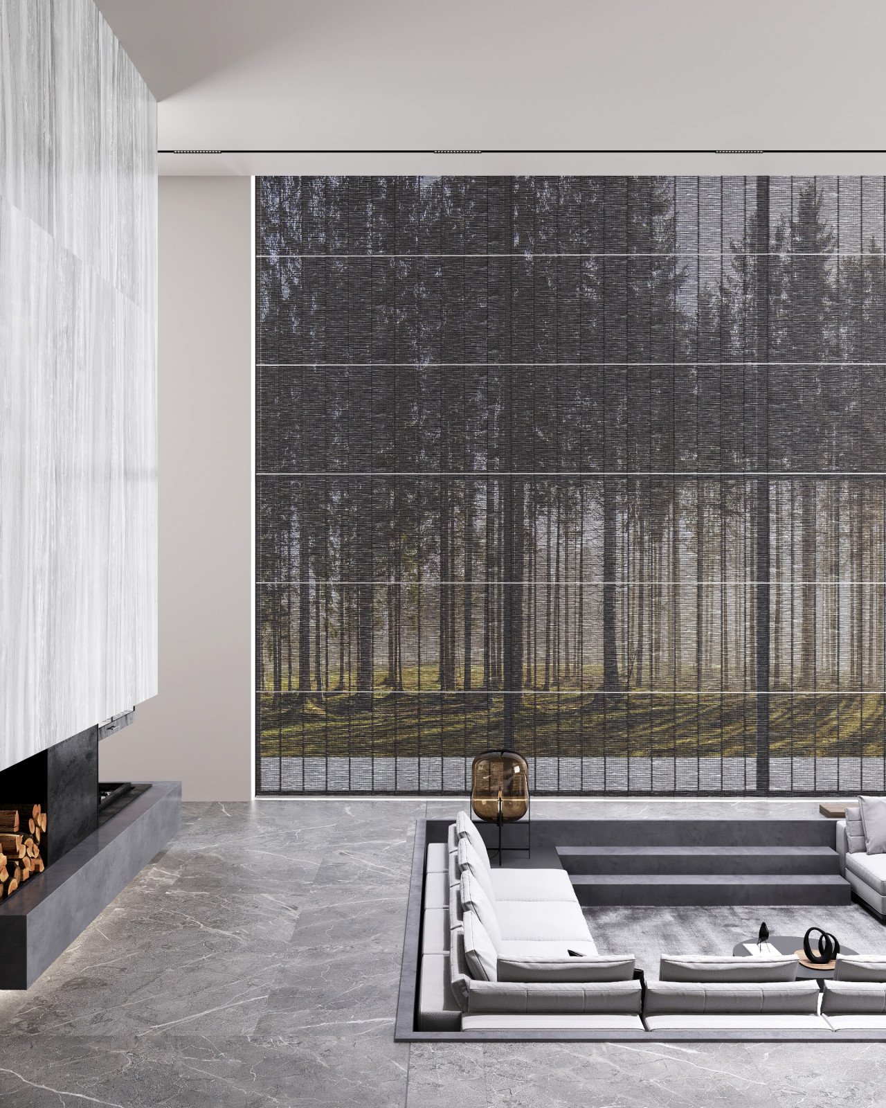 Зона отдыха с кинотеатром и камином