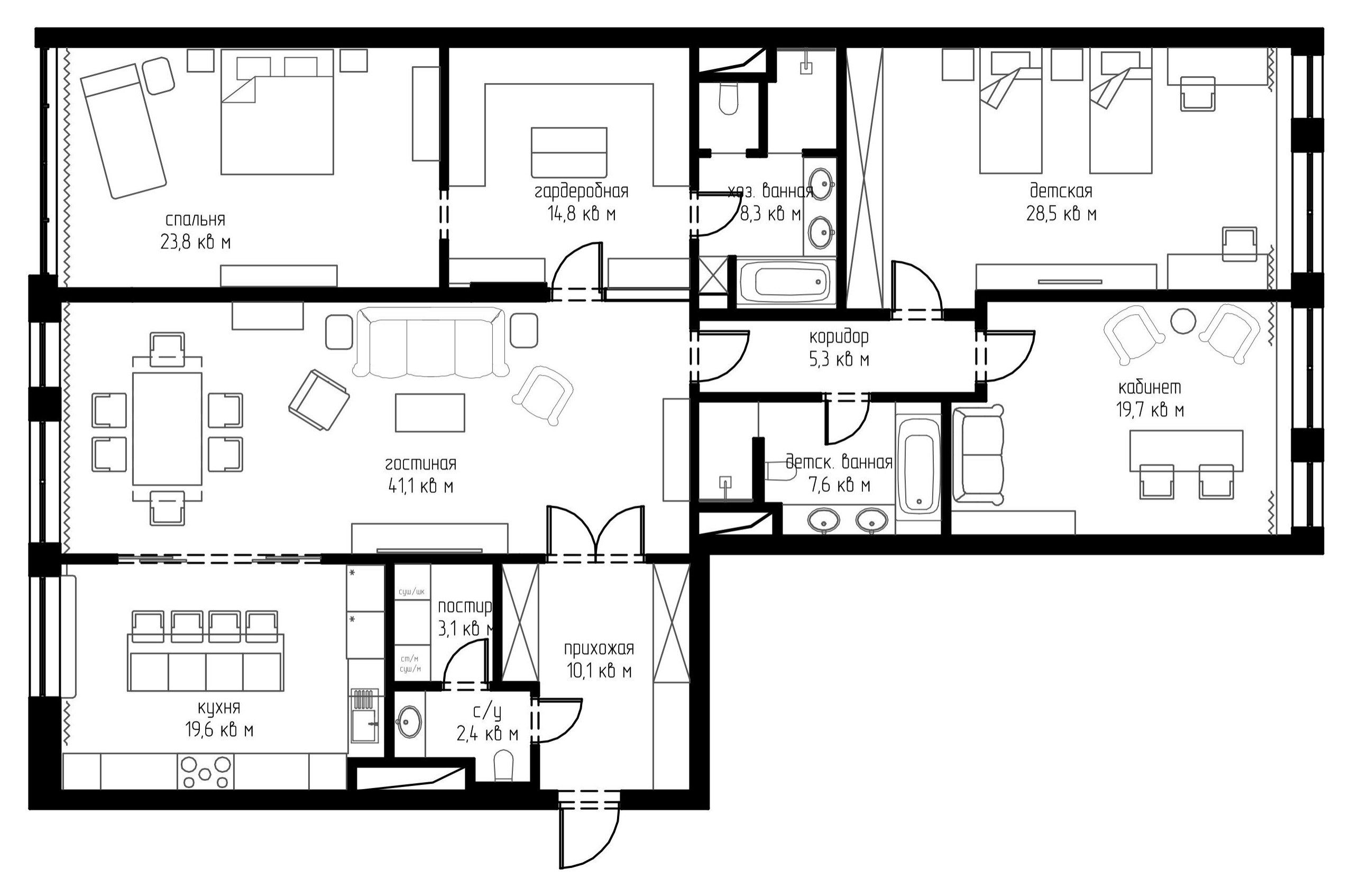 Поиск планировки: Квартира с детской и кабинетом [4 плана]