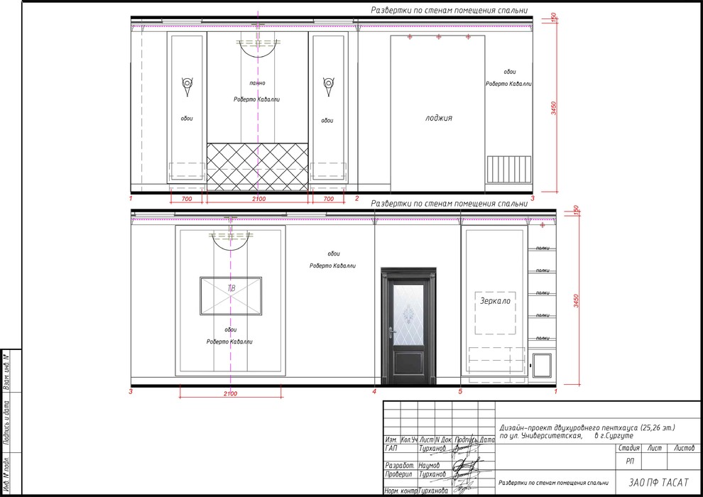 Дизайн-проект частного пентхауса - спальня (Сургут)