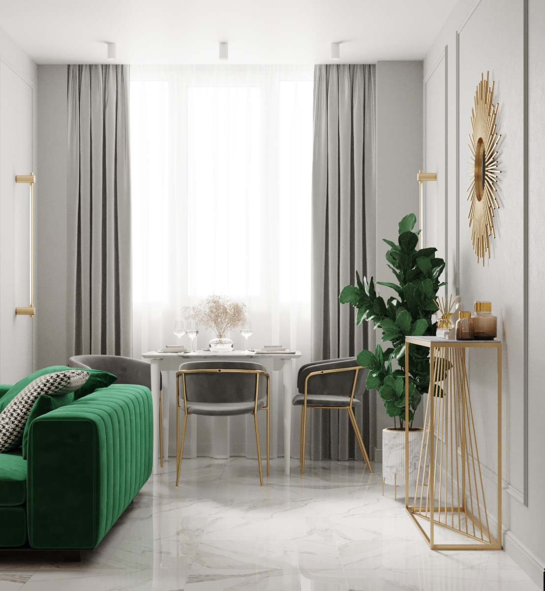 Квартира с гостиной с элементами ар-деко в современной интерпретации