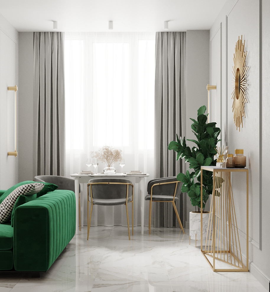 Квартира с гостиной с элементами ар-деко в современной интерпретации