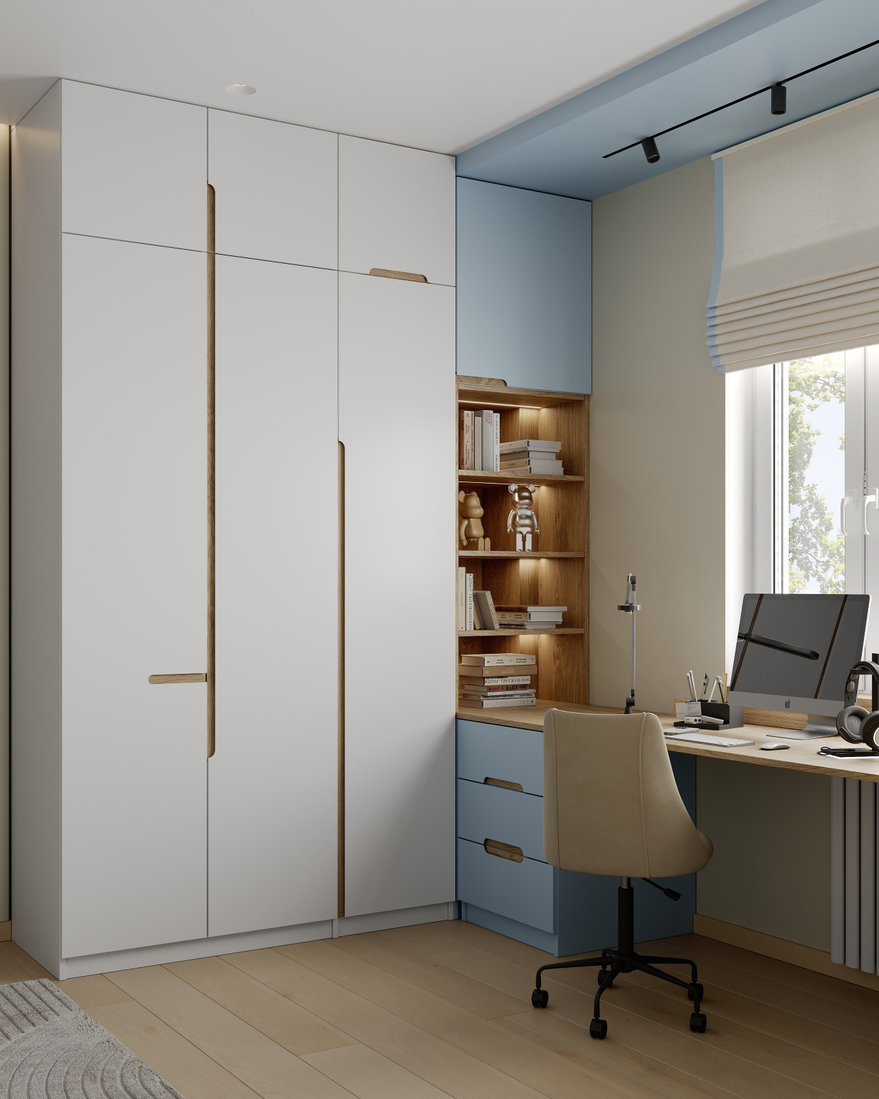 Рабочая зона у окна. Шкаф.