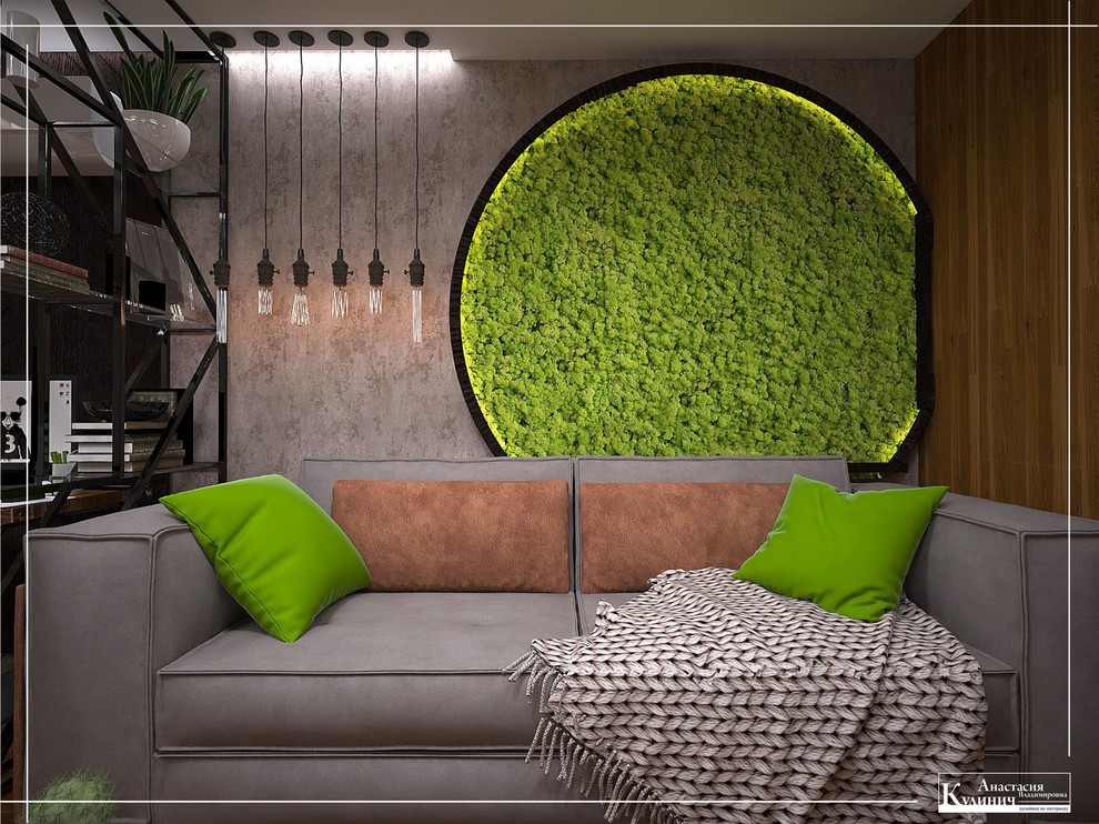 Симбиоз лофта и эко. Гостиная.