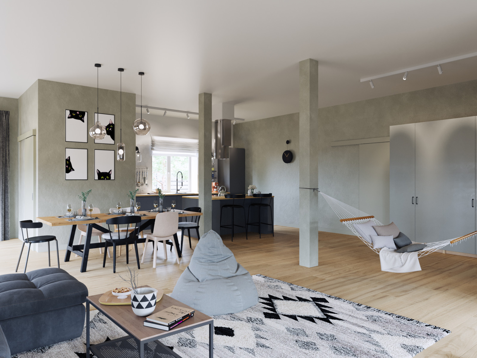 Дом в Орловской области (кухня-гостиная)