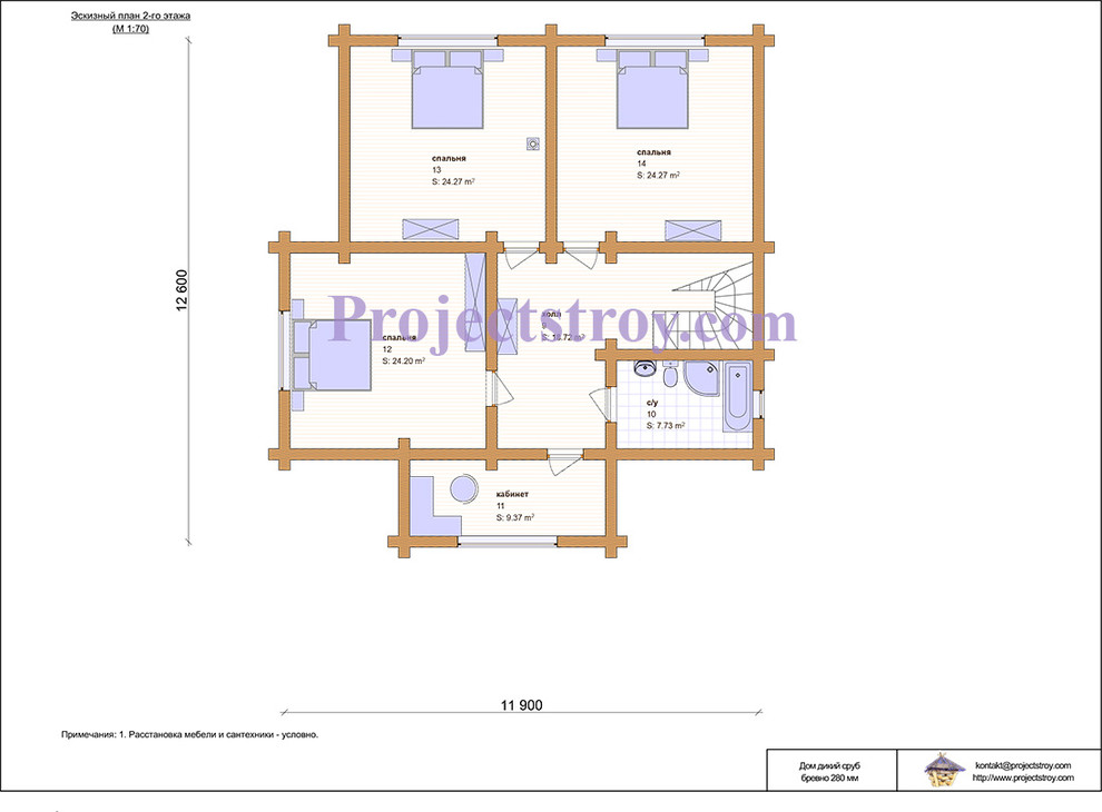 Дикий сруб - дом для круглогодичного проживания из бревна 280 мм - 14.4 х 16 м -