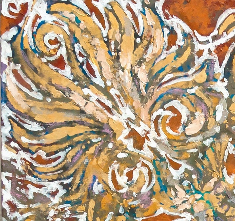 original painting, unique picture for warm interior. floral love feminine look.