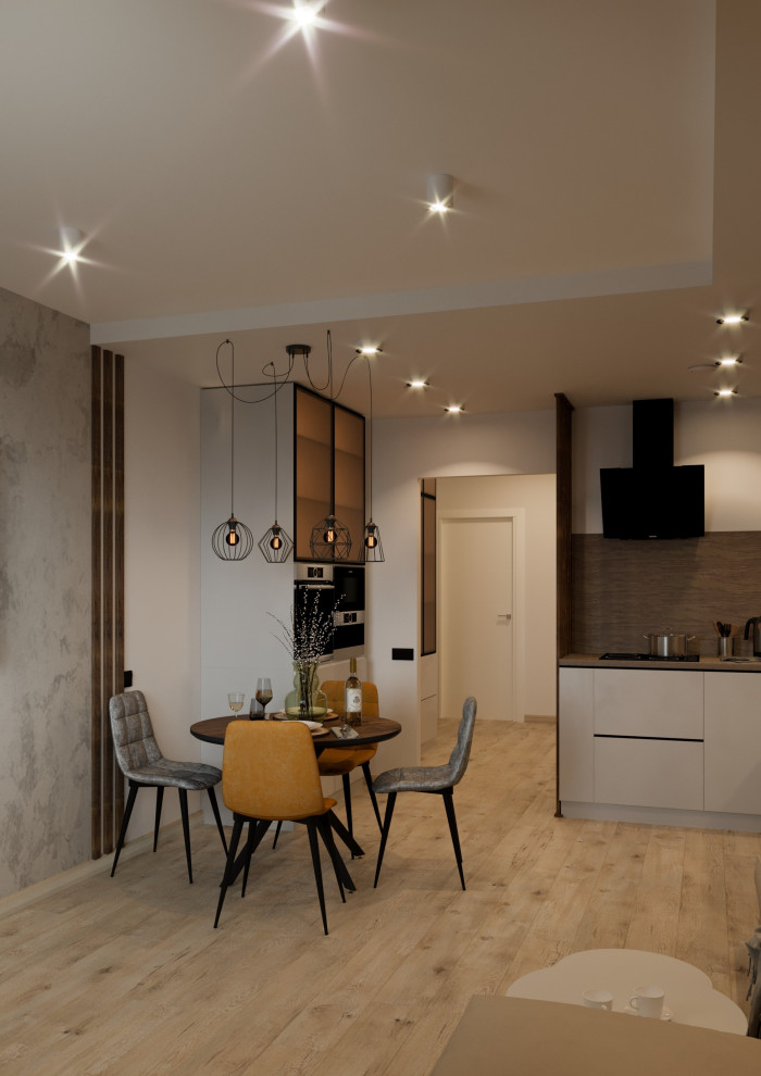 Кухня-гостиная для молодой семьи в современном стиле