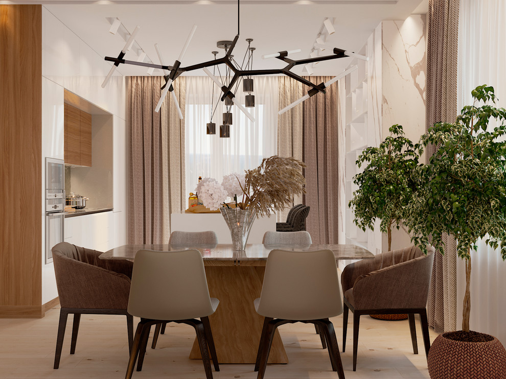 Белая кухня с островом в стиле модернизм