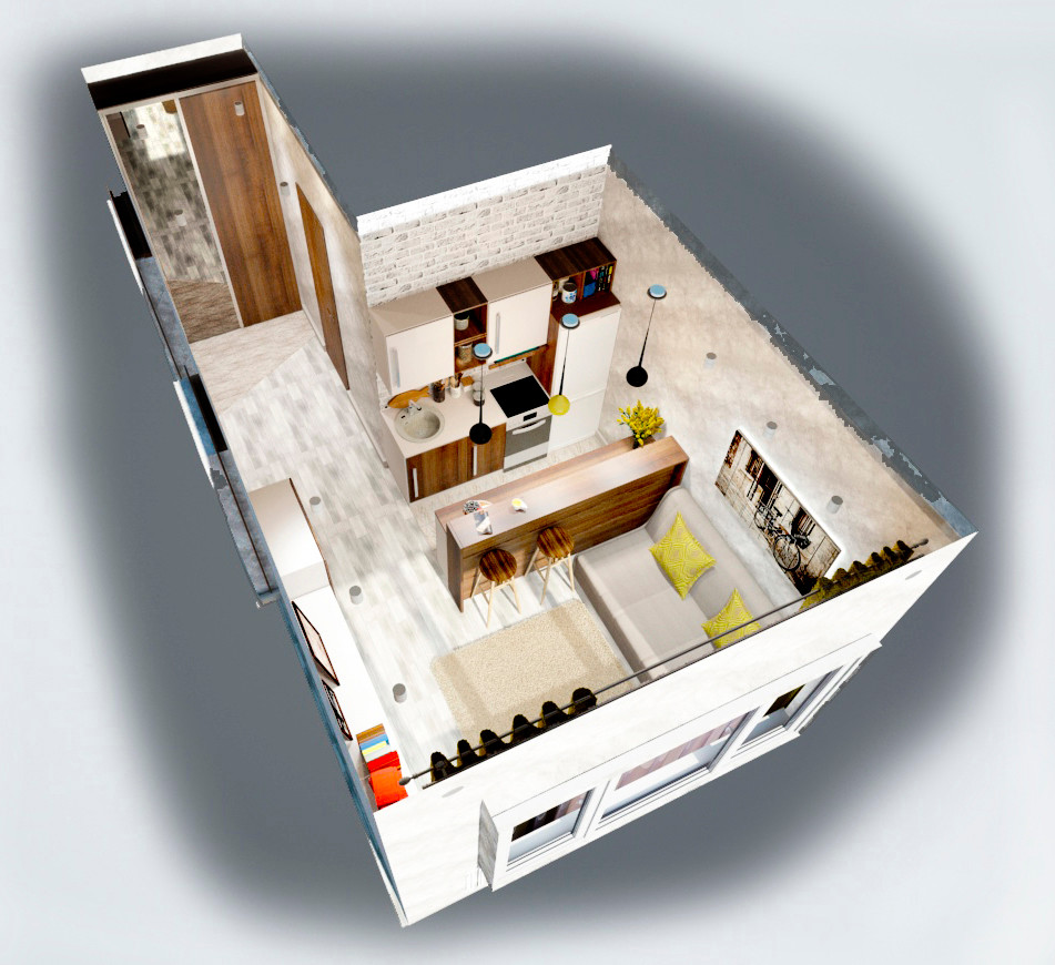 Кухня-гостиная с ярким акцентом