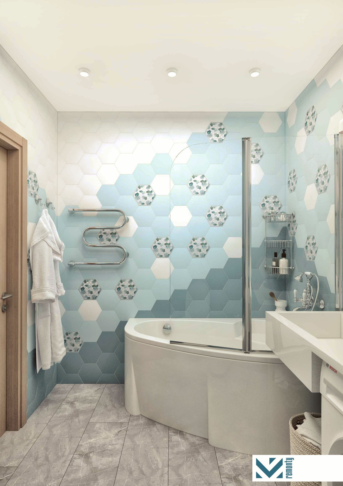 Ванная комната, плитка - шестигранник