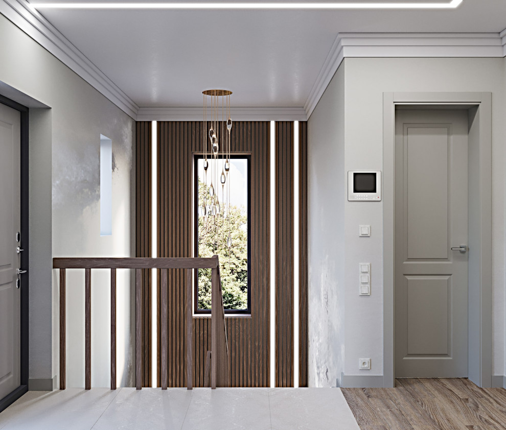 Дизайн холла и лестницы в частном доме в Сочи