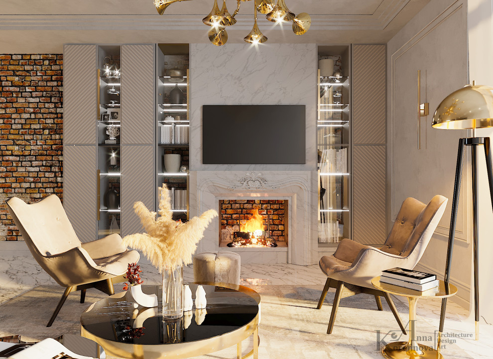 Обложка проекта: Интерьер кухни-столовой-гостиной в коттедже Дом с двумя соснами