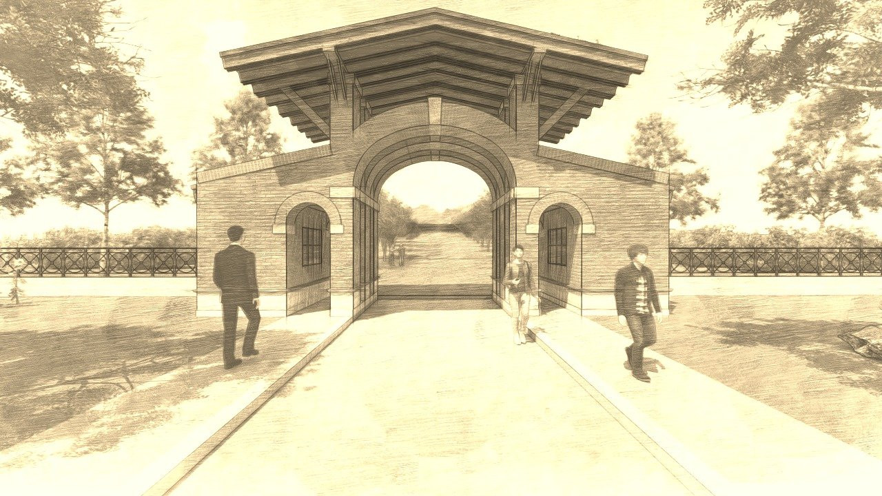 Entrance in small hotel complex