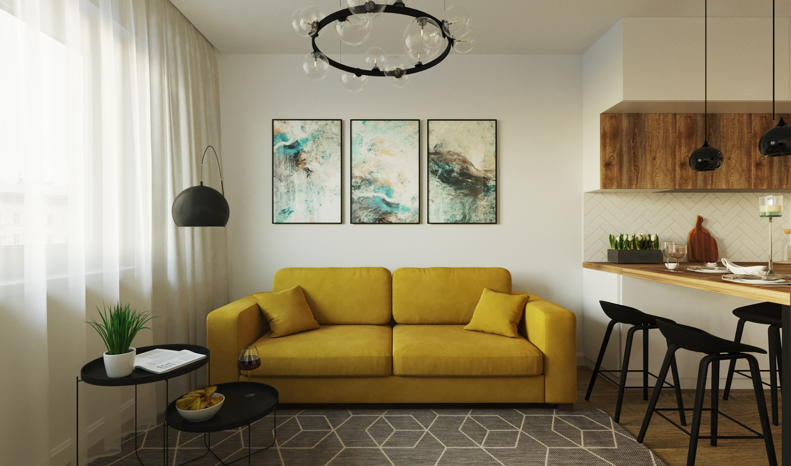 Обложка проекта: КУХНЯ-ГОСТИНАЯ В ГОРОДСКОЙ КВАРТИРЕ