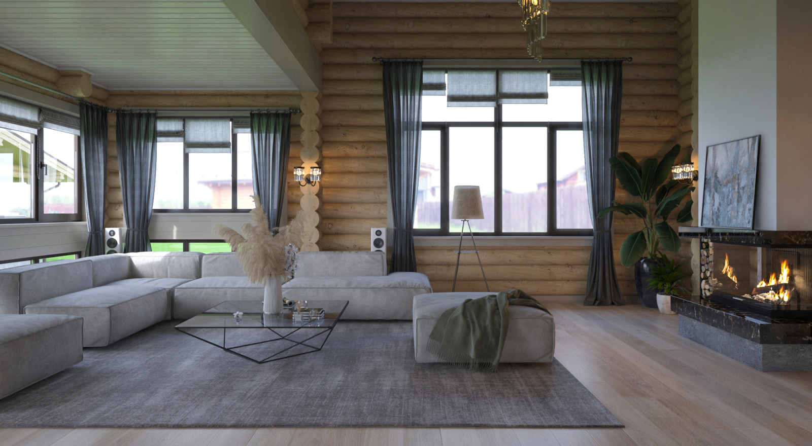 Гостиная в деревянном доме