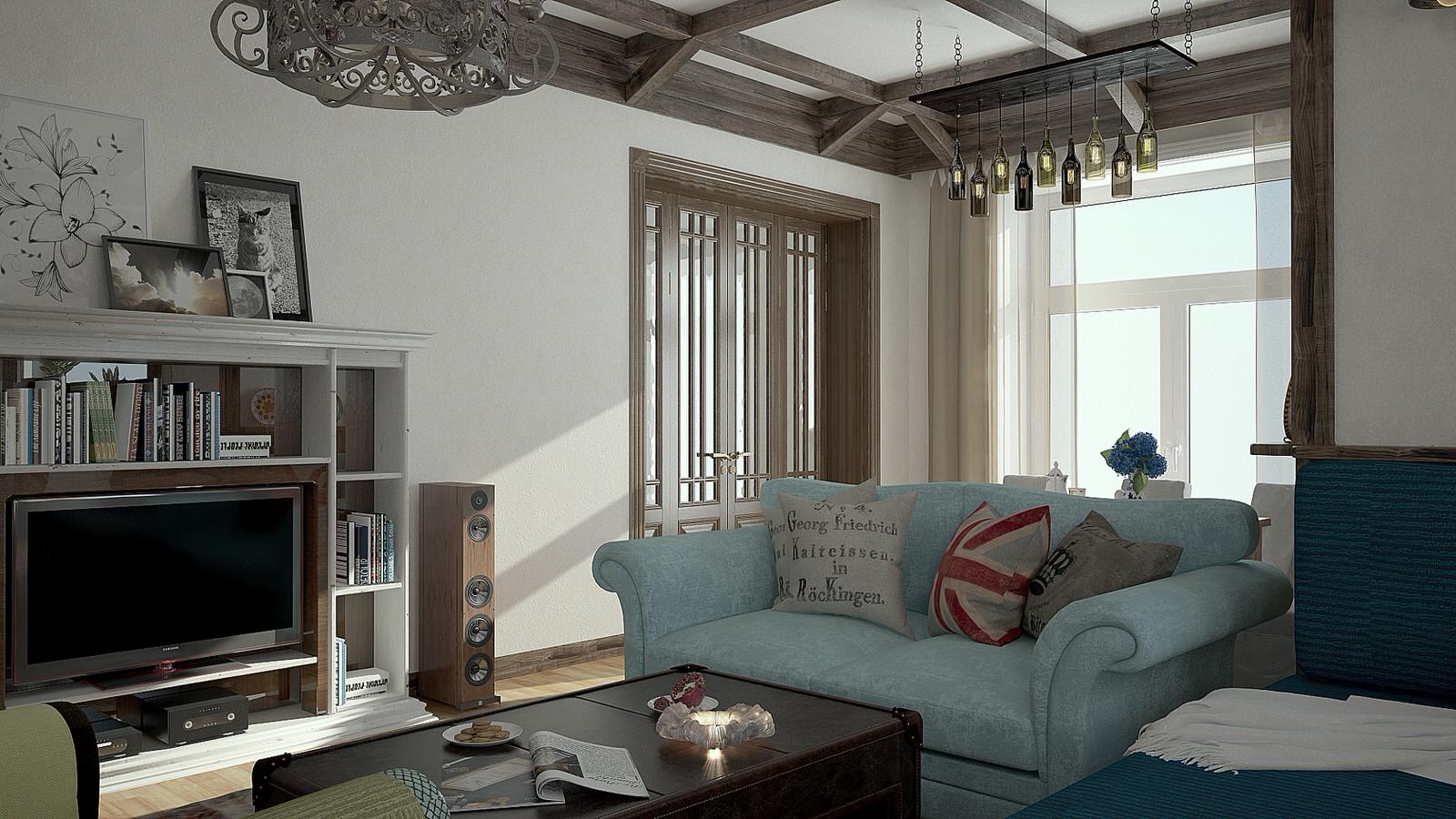 Гостиная в стиле шале в частном дома (Екатеринбург)