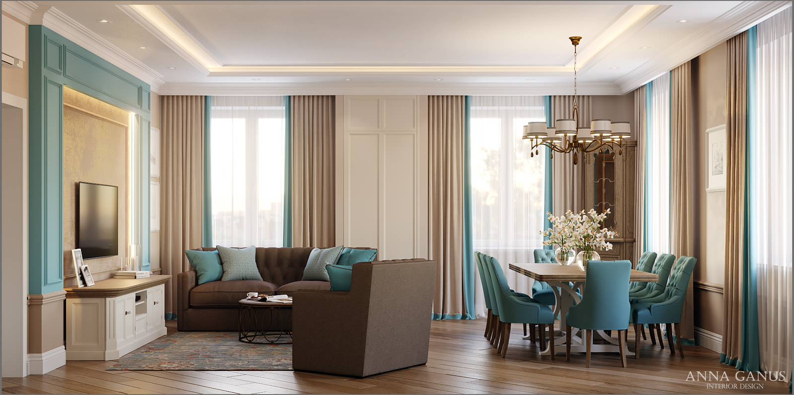 Кухня и гостиная в коттедже