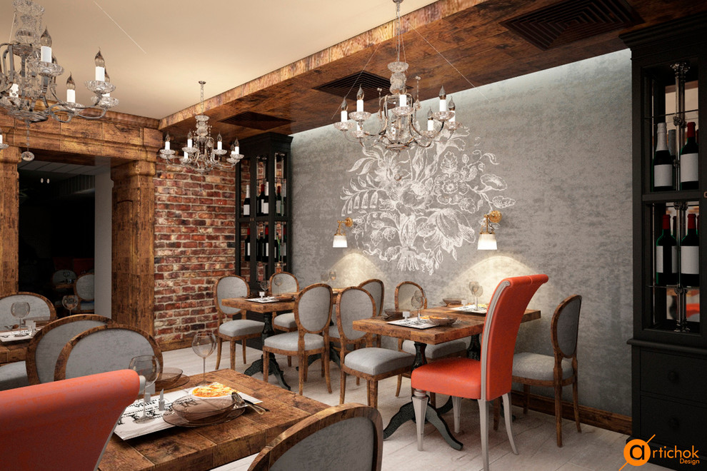 Декор интерьера ресторана – стена с росписью