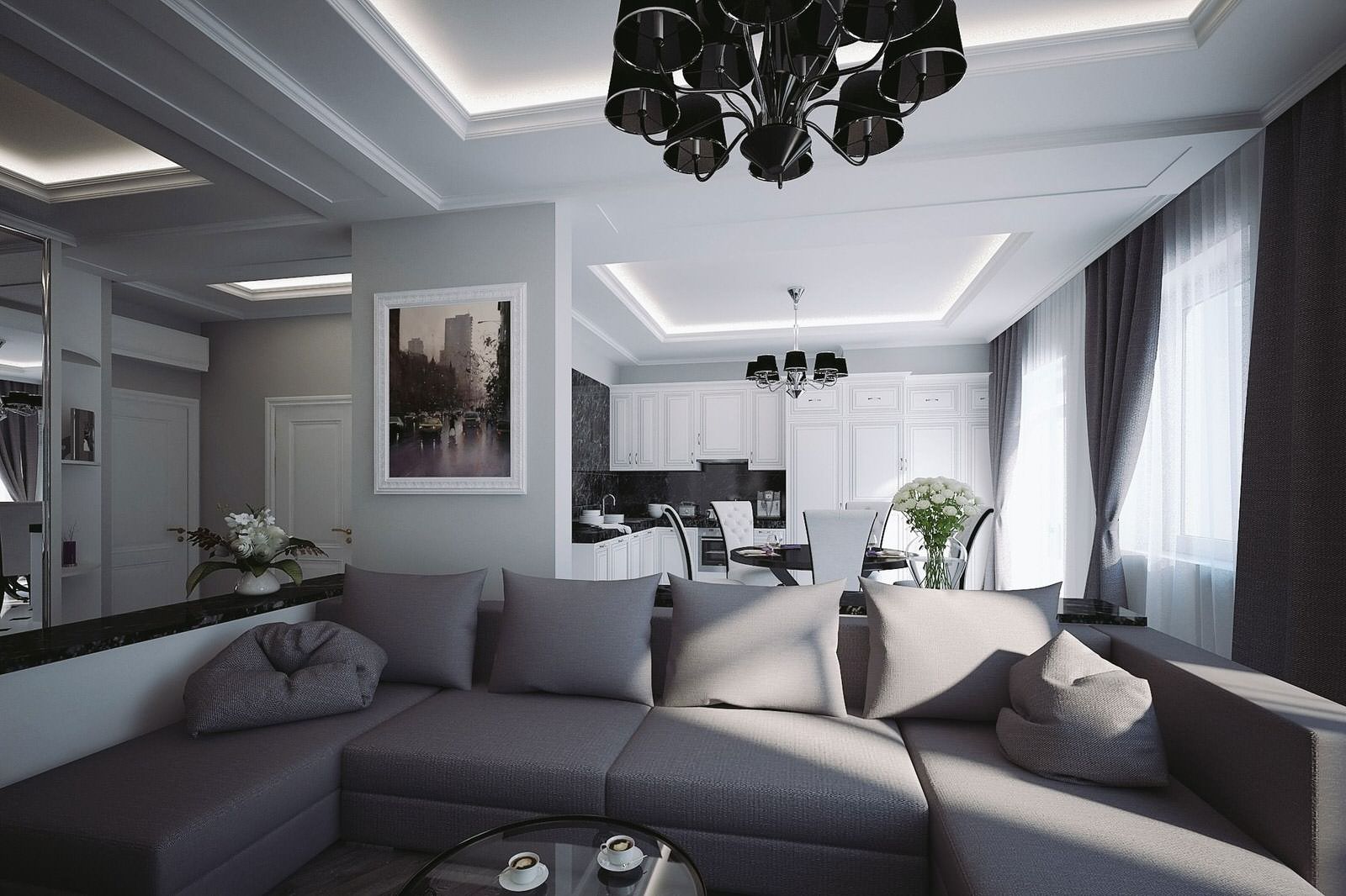 гостиная с видом на кухню