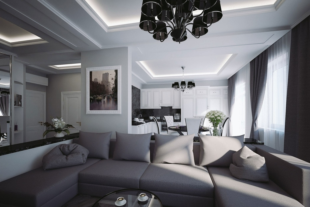 гостиная с видом на кухню