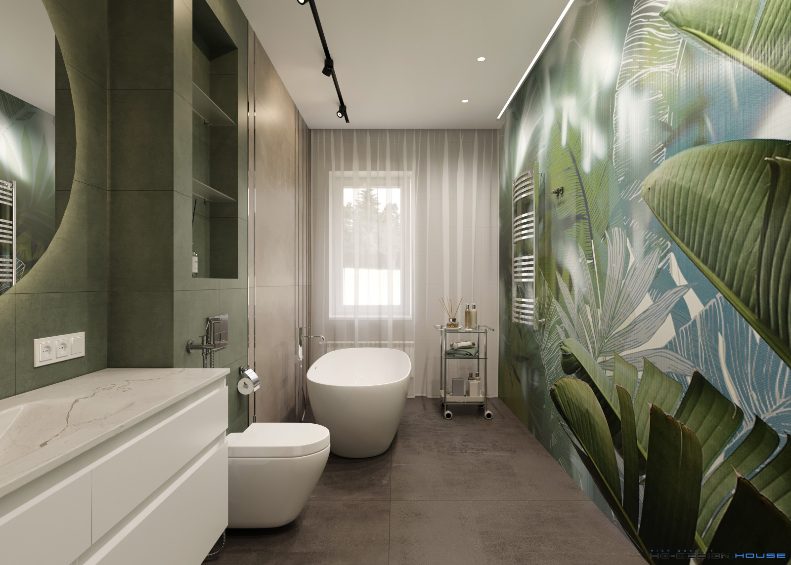 Яркий санузел в двухэтажном коттедже в современном стиле