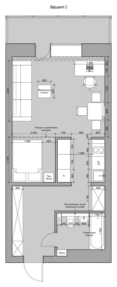 Варианты планировочного решения квартиры-студии