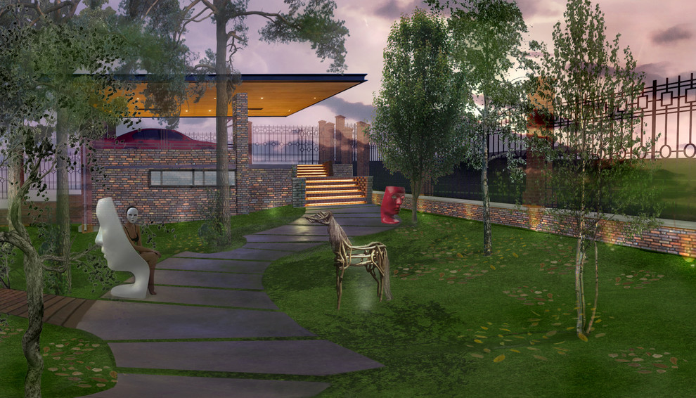 Навес для трёх авто на рельефе с цокольным этажом в Велегож- парк 2 Тульской обл