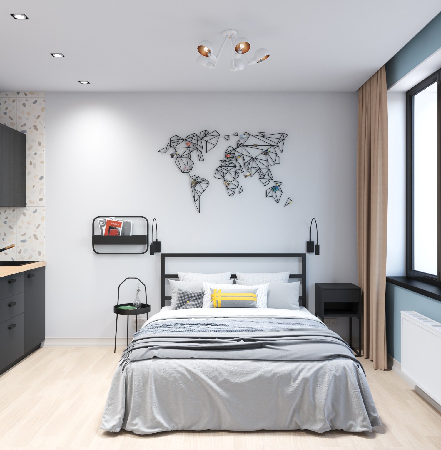 Студия для аренды с пятнистой плиткой