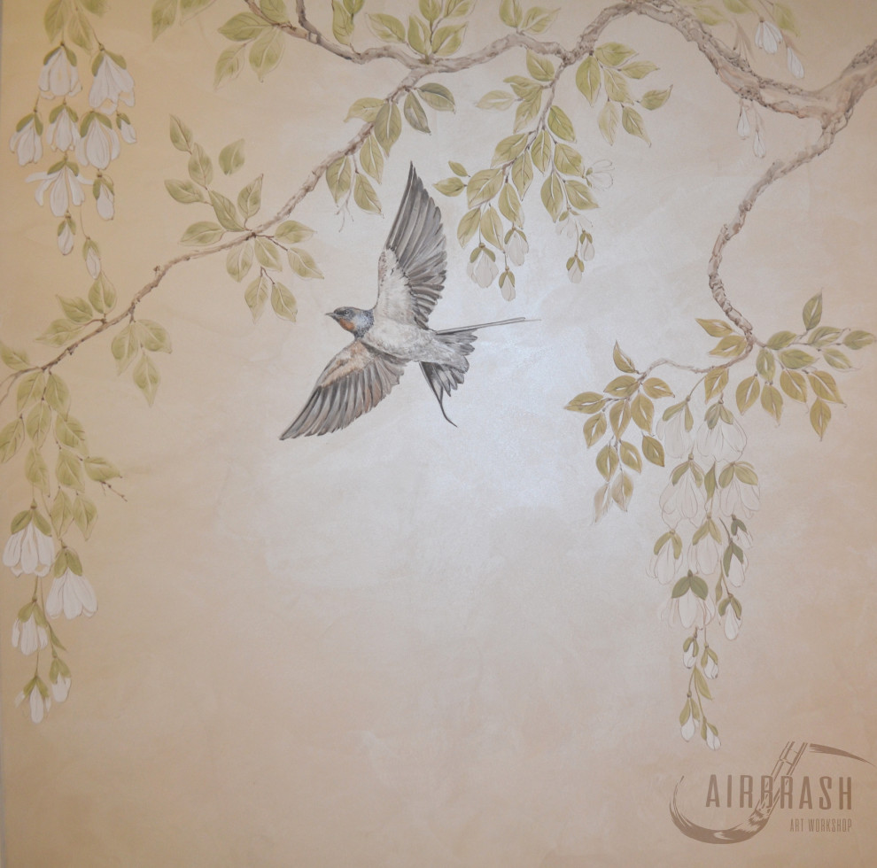 Обложка проекта: Роспись в спальне. Дерево с птицами