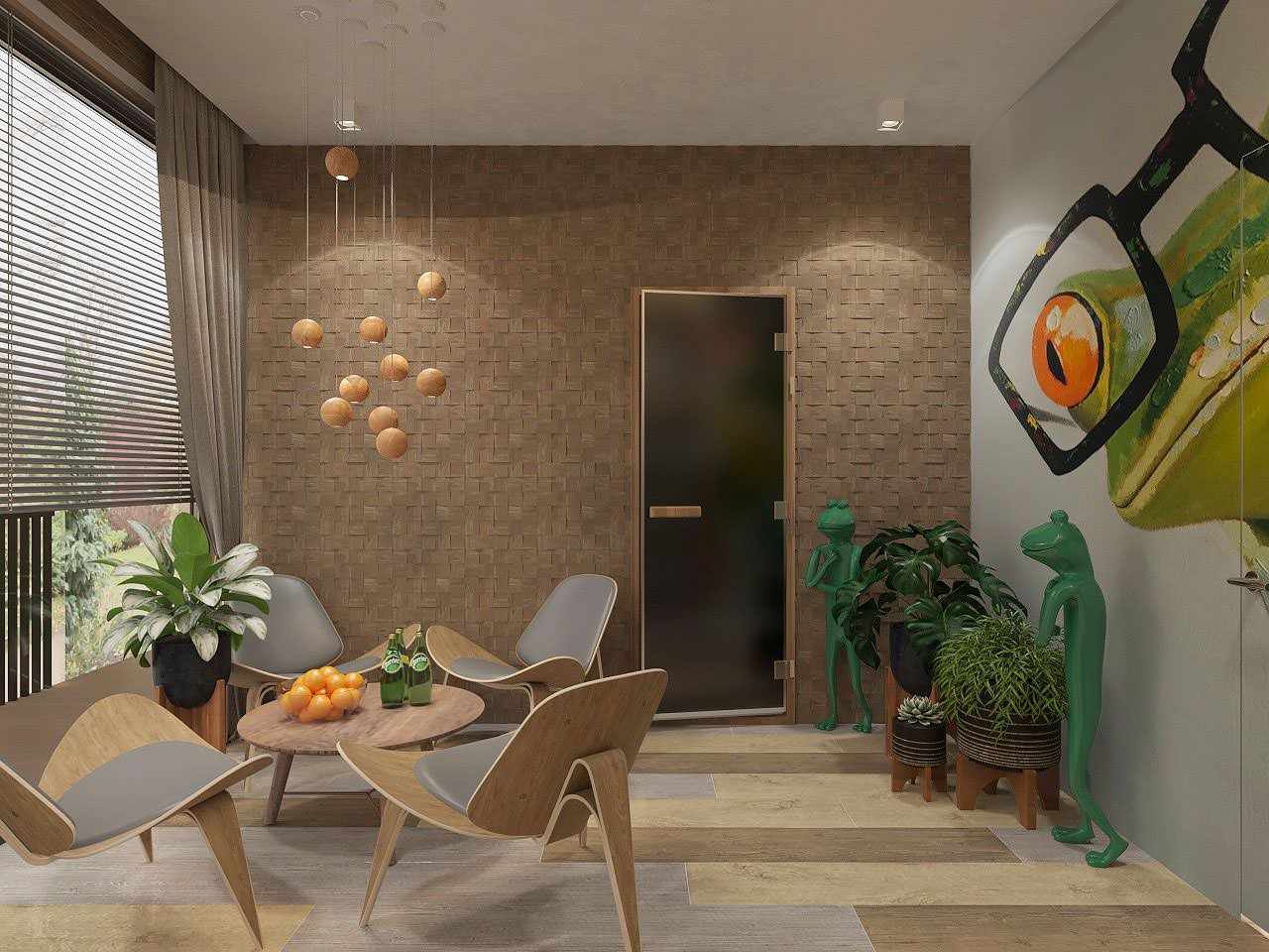 Зона отдыха в сауне загородного дома.