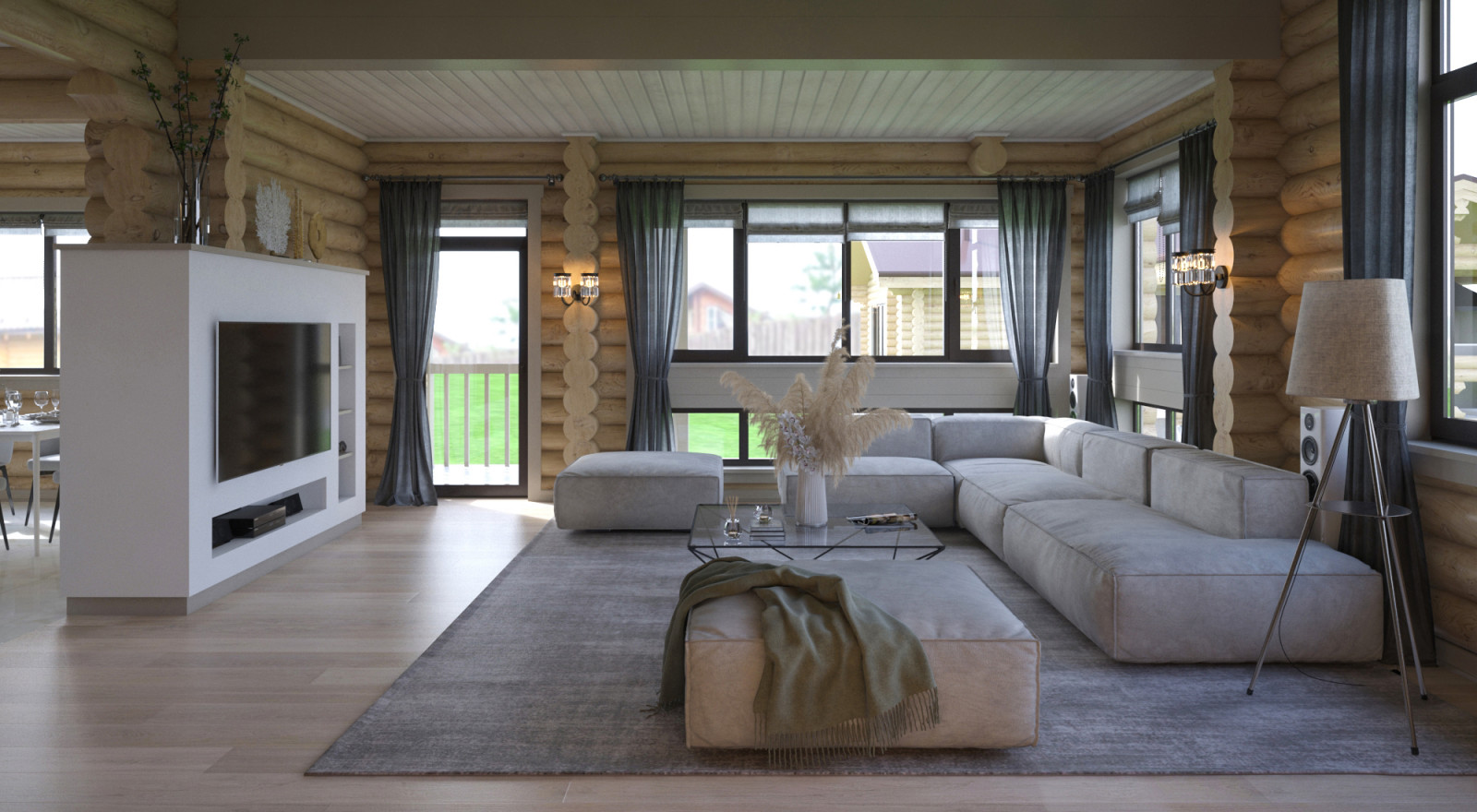 Обложка проекта: Гостиная в деревянном доме