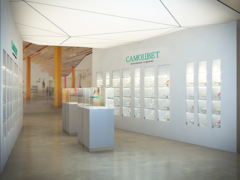 Концепция торгового шоурума для компании "Самоцвет" в аэропорту Кольцово.