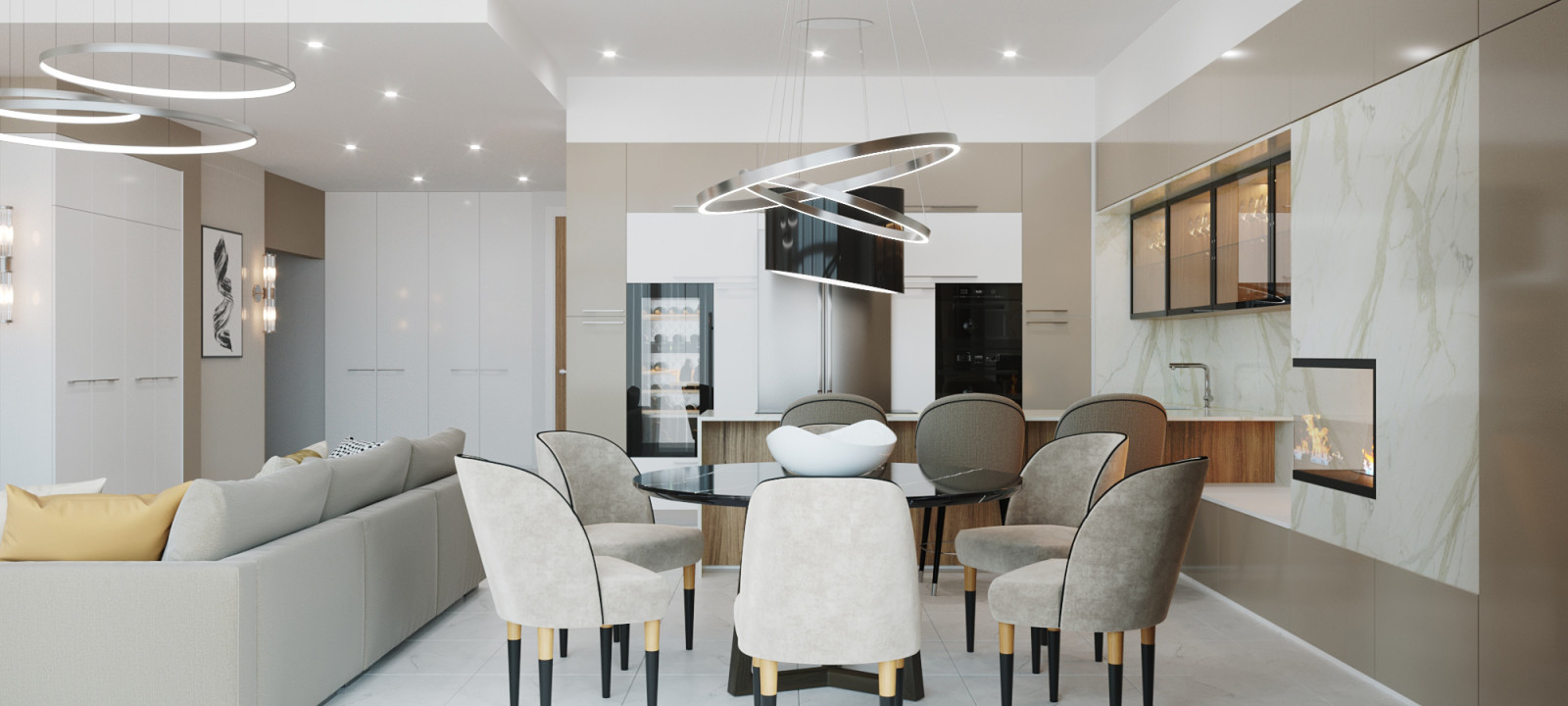 Кухня-гостиная в бежевых тонах