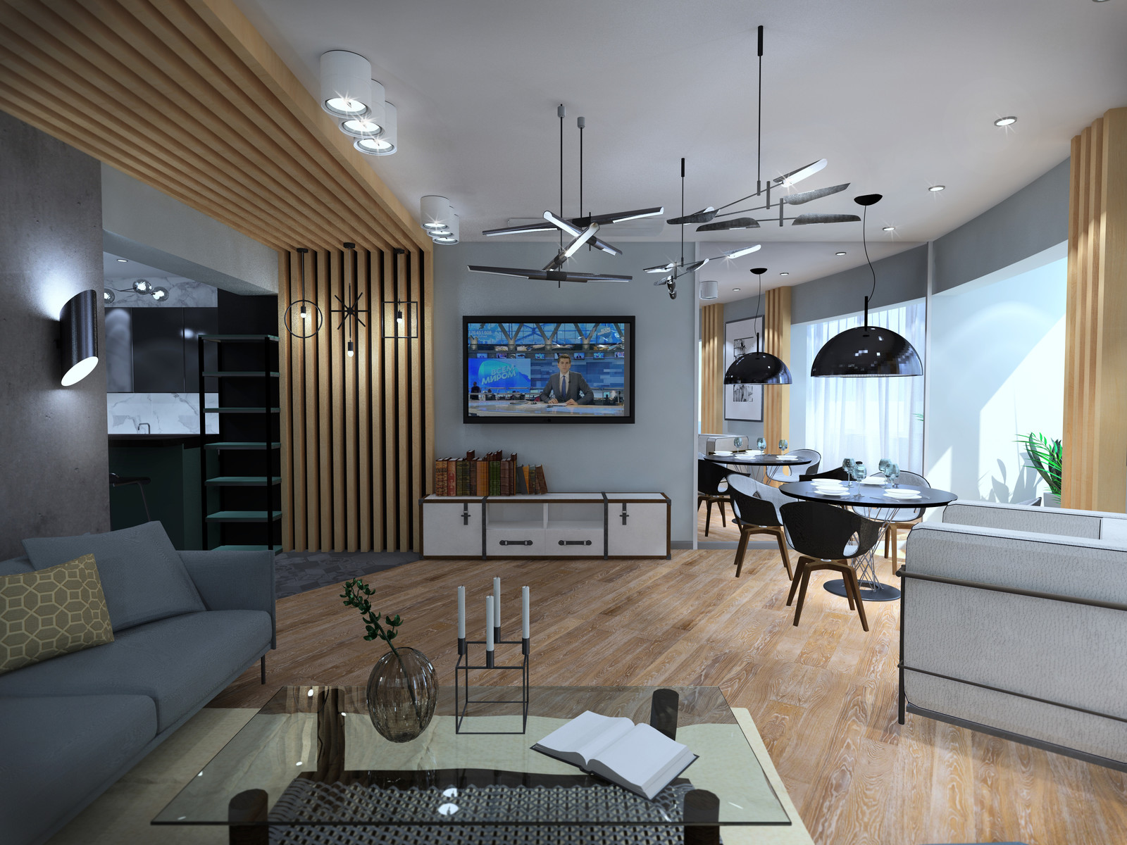 Обложка проекта: Жилой комплекс "Акватория" (г.Геленджик) гостиная-кухня-прихожая