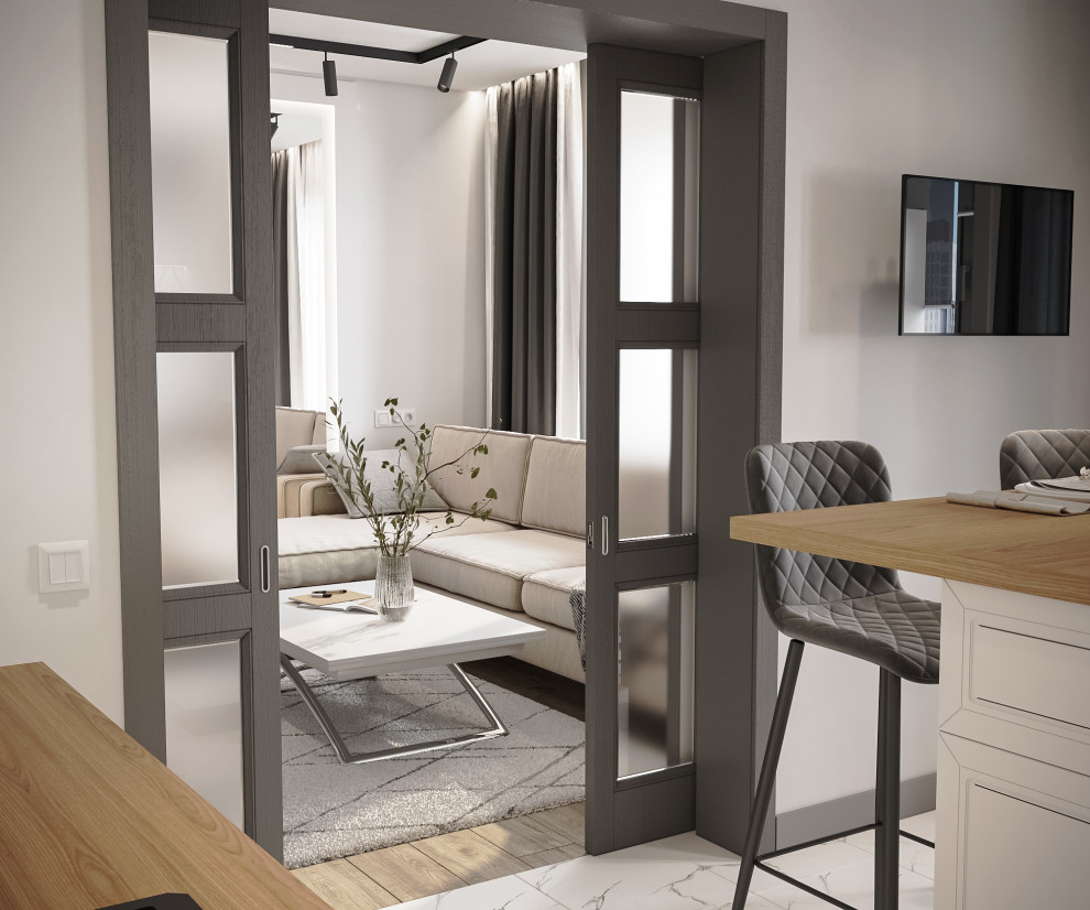 Вид на гостиную из кухни