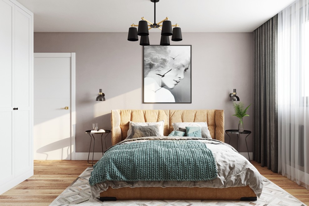 Кровать с мягким изголовьем - очень уютное решение для спальни