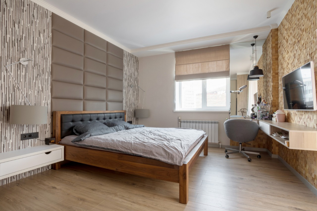 Отделка стены 3д мозаикой в спальне